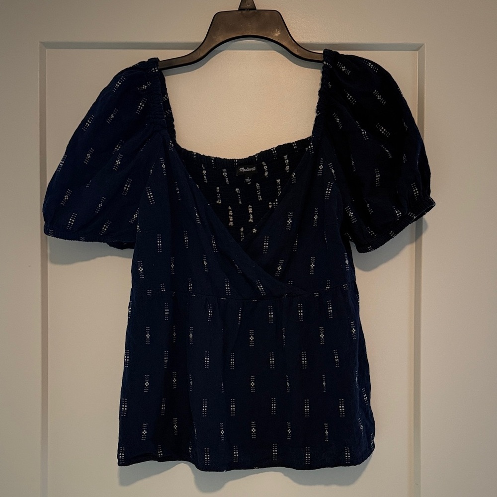 Madewell Navy Puff Sleeve Blouse